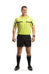 Fototapeta premium Full length portrait of a sports football referee posing