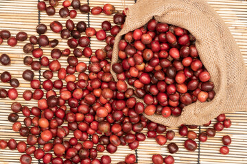 coffee cherries coffee beans and coffee cup