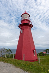 Full view of the La Martre red lighthouse in Gaspesie