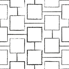 Vector white cells squares seamless black pattern