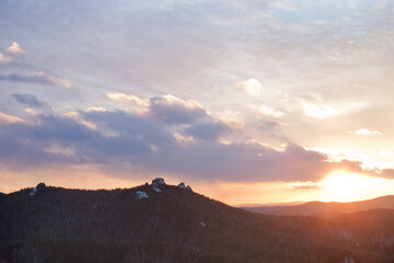 Sunset in the park Krasnoyarsk Pillars