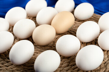 Some of brown and white raw chicken eggs