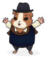 Cute Guinea Pig with Traditional Pastuso's Clothes ready for Carnival, Vector Illustration
