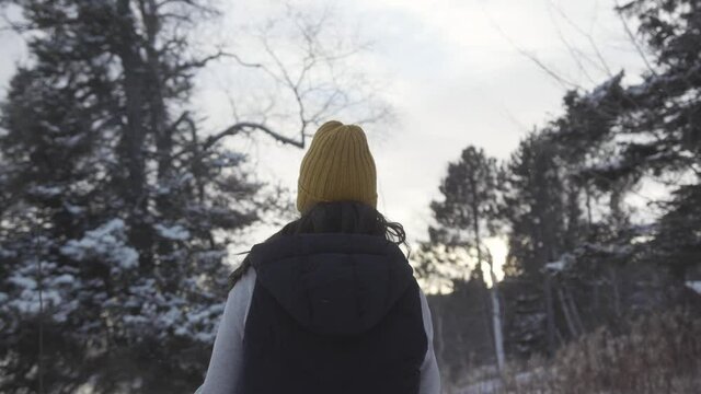 person in winter forest