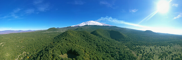 Fototapeta premium Virtual reality 180 degree panoramic view of the Etna volcano with its lava flows and its secondary craters.