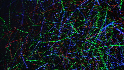 multicolored dotted lines on a dark background, abstraction