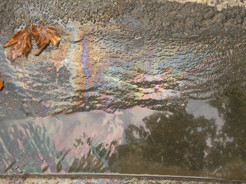 reflets et irisations dans un caniveau