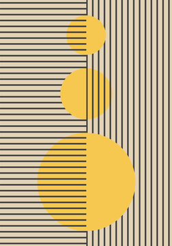 Minimal 20s geometric design poster, vector template with circles and stripes, modern hipster style. Wall decoration. Art print.