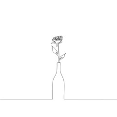 Rose on the vase. One line drawing. Minimalism design. Vector illustration