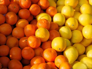 tasty,juicy lemons and oranges close up