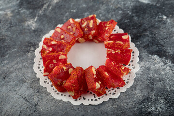 Tasty Turkish delight on a marble background