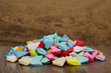 origami with hearts pile