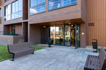 Entrance of a modern house building front multi-family residential area
