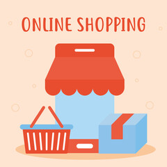 online shopping lettering with bundle of online shopping icons