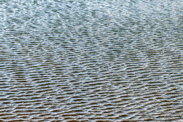Small ripples on a lake. The wind causes smaller ripples on the main ripples.