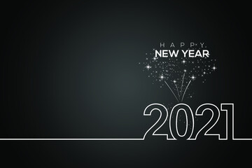 2021 happy new year background creative greeting card design with black background. fireworks white line design numbers