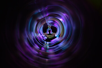 Yoga meditation hands woman in yoga lotus pose with aura spiritual