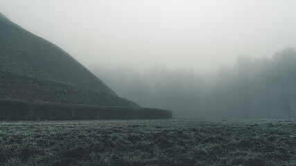 Kopiec Piłsudzkiego w gęstej mgle - obrazy, fototapety, plakaty