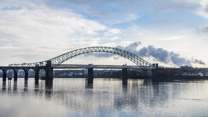 Fototapeta na wymiar Runcorn Bridges spanning the Mersey Estuary