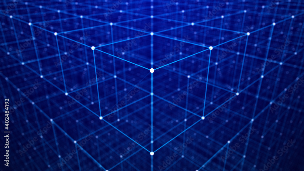 Poster blockchain. network of connected dots and lines. big data. abstract digital background. grid. 3d ren