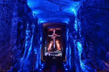 The nave of the amazing underground Zipaquira salt cathedral, Zipaquira, Colombia