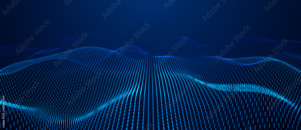 Poster abstract gradient dynamic wave of glowing lines. network of neon lines. big data. digital background