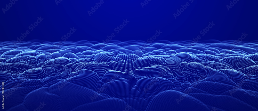 Poster abstract wave of particles. smooth abstract gradient dynamic wave of many glowing particles. network