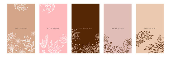 Vector set of abstract creative backgrounds in minimal trendy style with copy space for text - design templates for social media stories