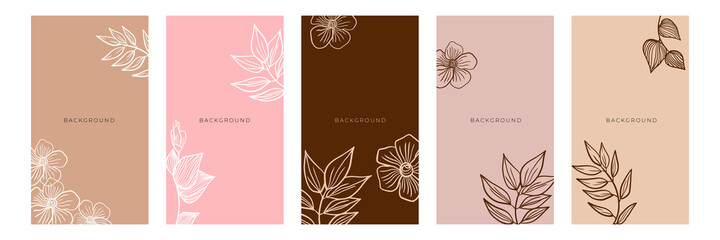 Vector set of abstract creative backgrounds in minimal trendy style with copy space for text - design templates for social media stories