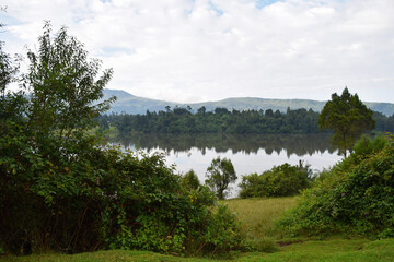 Lake against mountains in Aberdare Ranges, Kenya