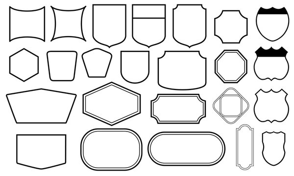 Ensemble de formes géométriques vierges pour servir de fond à vos créations d’étiquettes, d’autocollants ou d’écussons.