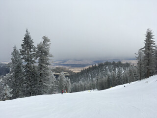 Carson valley views from a ski resort on a cloudy winter day in Tahoe