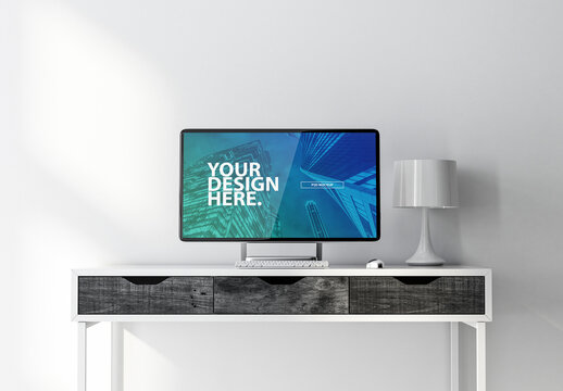 All in One Computer Screen Mockup on White Desk
