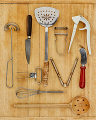 Old Kitchen Implements on Cutting Board 1