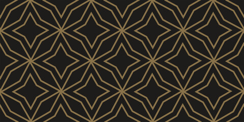 Fototapeta premium Gold geometric ornament on a black background. Seamless wallpaper texture