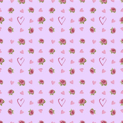 seamless pattern with hearts and flowers