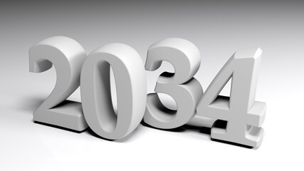 2034 gray write on gray background - 3D rendering illustration