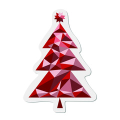 Sticker. Christmas tree with a star. Template for greeting cards, prints, cups, clothes. Polygonal graphics. 3D rendering. Vector illustration.
