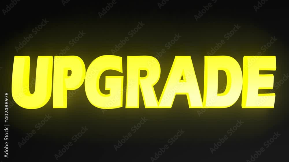 Poster the write upgrade in yellow lighted letters passing on black background - 3d rendering video clip an