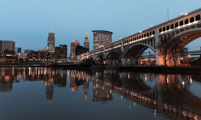 Cleveland Ohio Skyline from heritage park in cleveland ohio