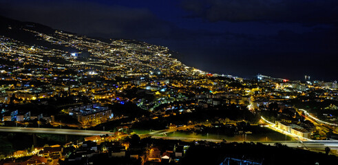 Funchal city at night, Madeira Island, Portugal