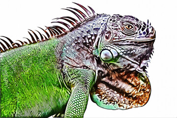 Fototapeta premium A big iguana lizard on white background.