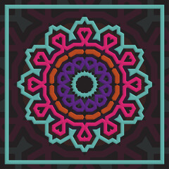 Simple mandala with a unique color scheme, can be used for wall decoration and textile industry.