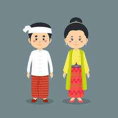 Couple Character Wearing Myanmar Traditional Dress