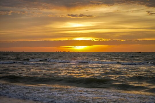 Brilliant sunset over Sanibel Beach in Florida before Hurricane Ian