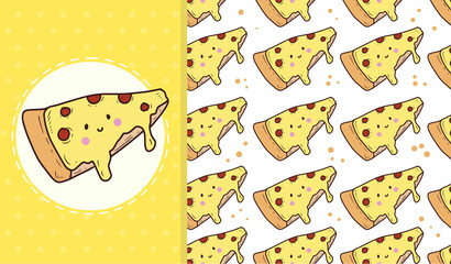 Cute pizza seamless pattern background drawing illustration