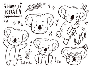 Set of cute koala doodle cartoon for kids coloring and print. © Akevi