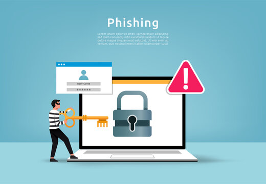 Hacker stealing digital data concept. Phishing account with warning mark vector illustration.