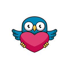 Cute animal owl bird in Valentine's Day