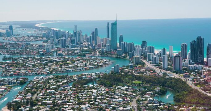 Cityscape of Surfers Paradise, Gold Coast, Australia Aerial 4K 